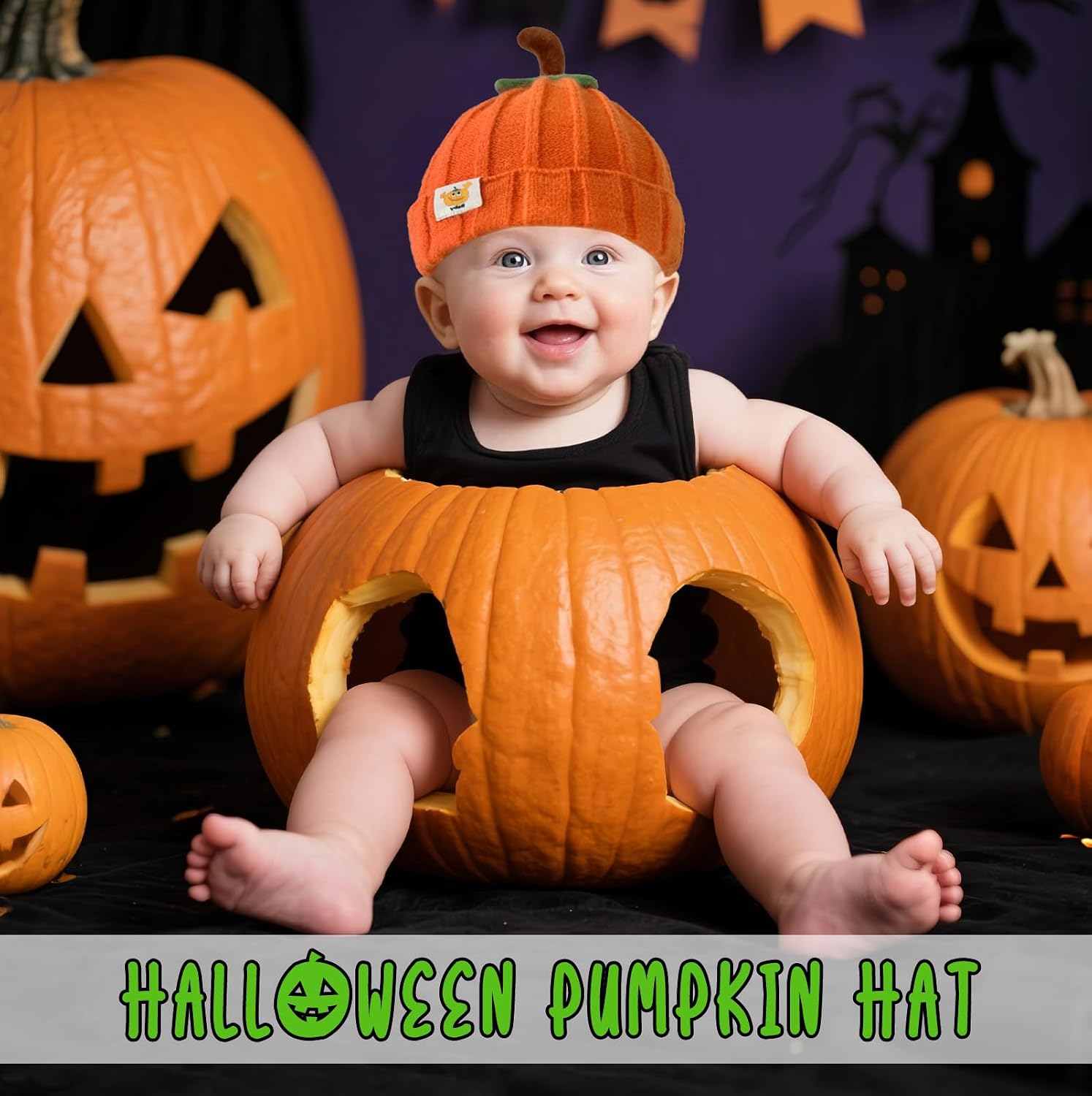 Pumpkin Hat Baby - Halloween Beanie Pumpkin Costume, Winter Knitted Beanie Hats for Infant, Kids, Toddler & Newborn