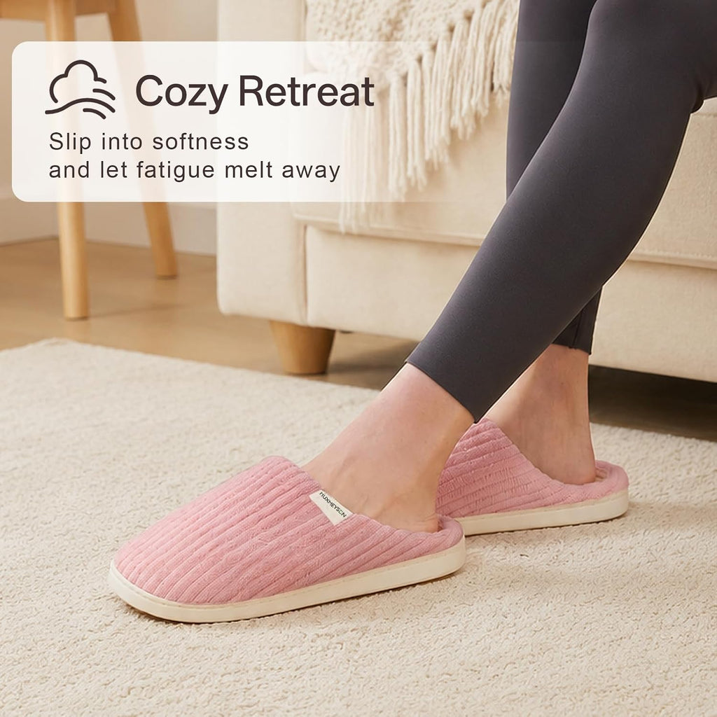 Slippers for Women, Warm Memory Foam Comfy House Slippers with Anti-Skid Rubber Sole for Indoor and Outdoor