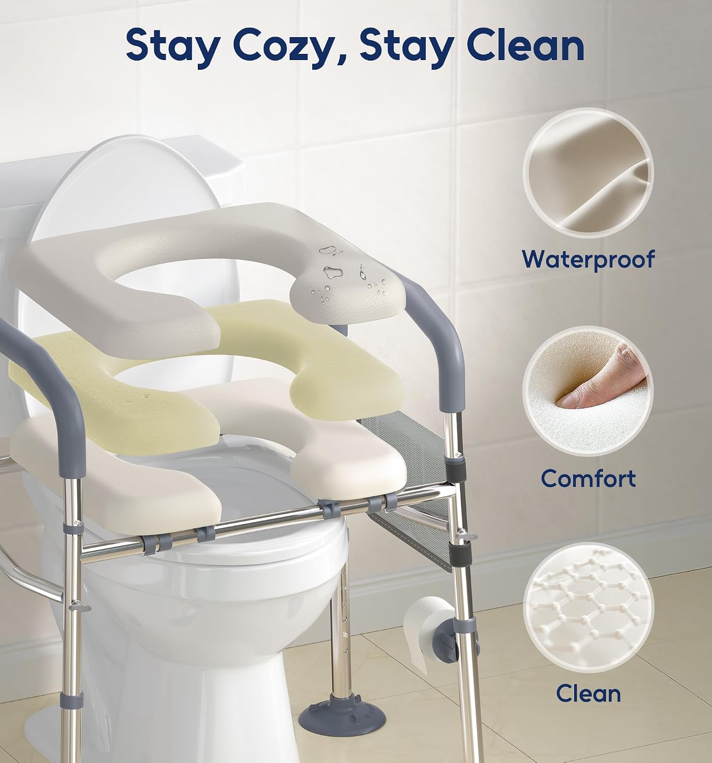 Raised Toilet Seat with Handles, Width & Height Adjustable Toilet Seat Risers for Seniors, Heavy Duty 400lbs Elevated