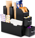 Coffee Condiment Organizer 11-Compartment Countertop 2-Drawer Black