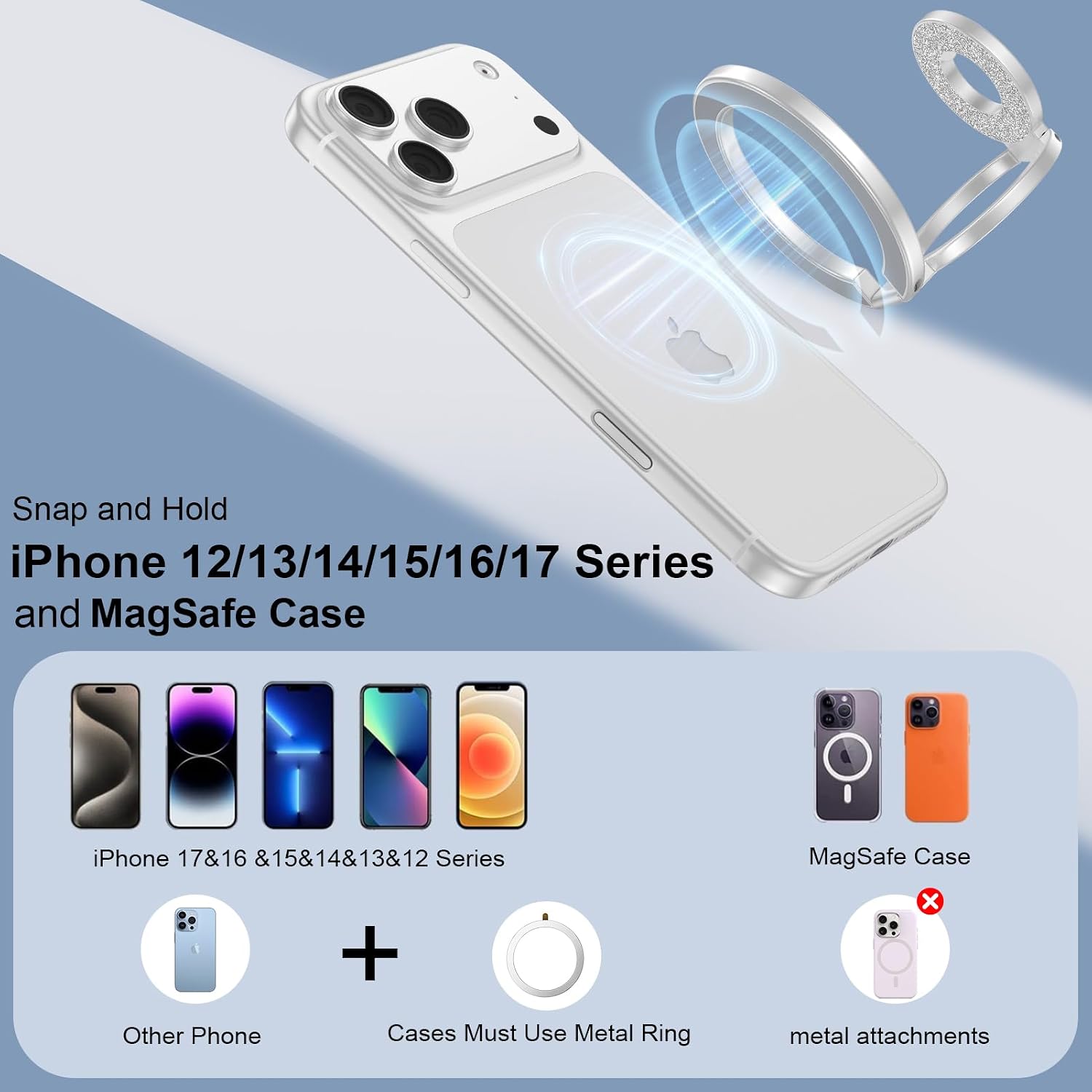 Magnetic Finger Phone Grip Holder Dual-Sided Magnet Gym Finger Ring Loop Adjustable MagSafe Finger Ring for iPhone 17