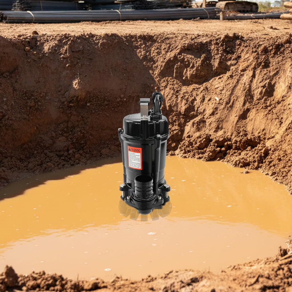 1HP Submersible Sewage Pump, 5019GPH Portable Trash Pump 3420RPM Cast Iron Utility Equipment, 59ft Lift for Basement