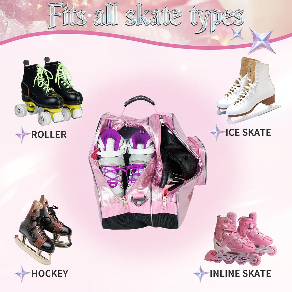 Roller Skate Bag for Inline Skates Ice Skates and Figure Skating Stylish Plain Holographic Fashion Design Spacious
