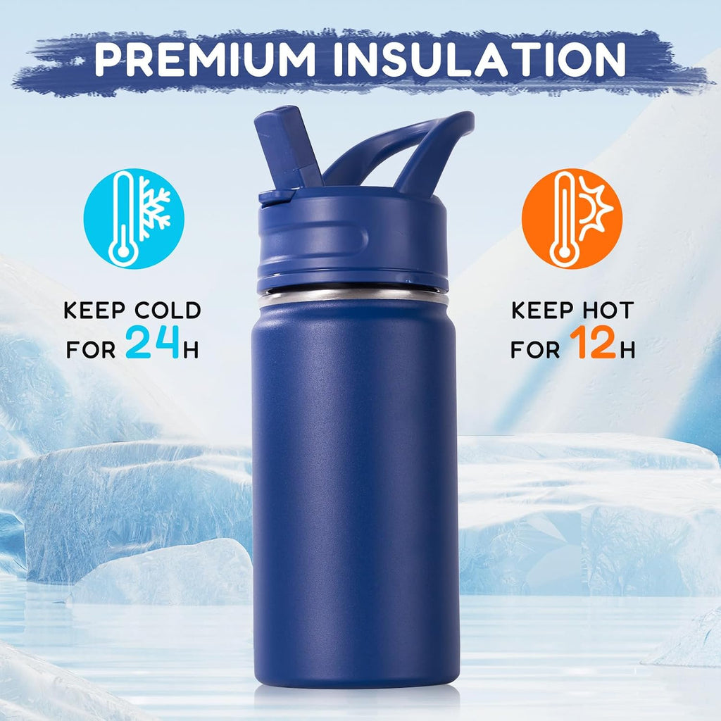 12oz Kids Water Bottle for School, Toddler Water Bottles with Straws, Insulated Water Bottles for Boys&Girls