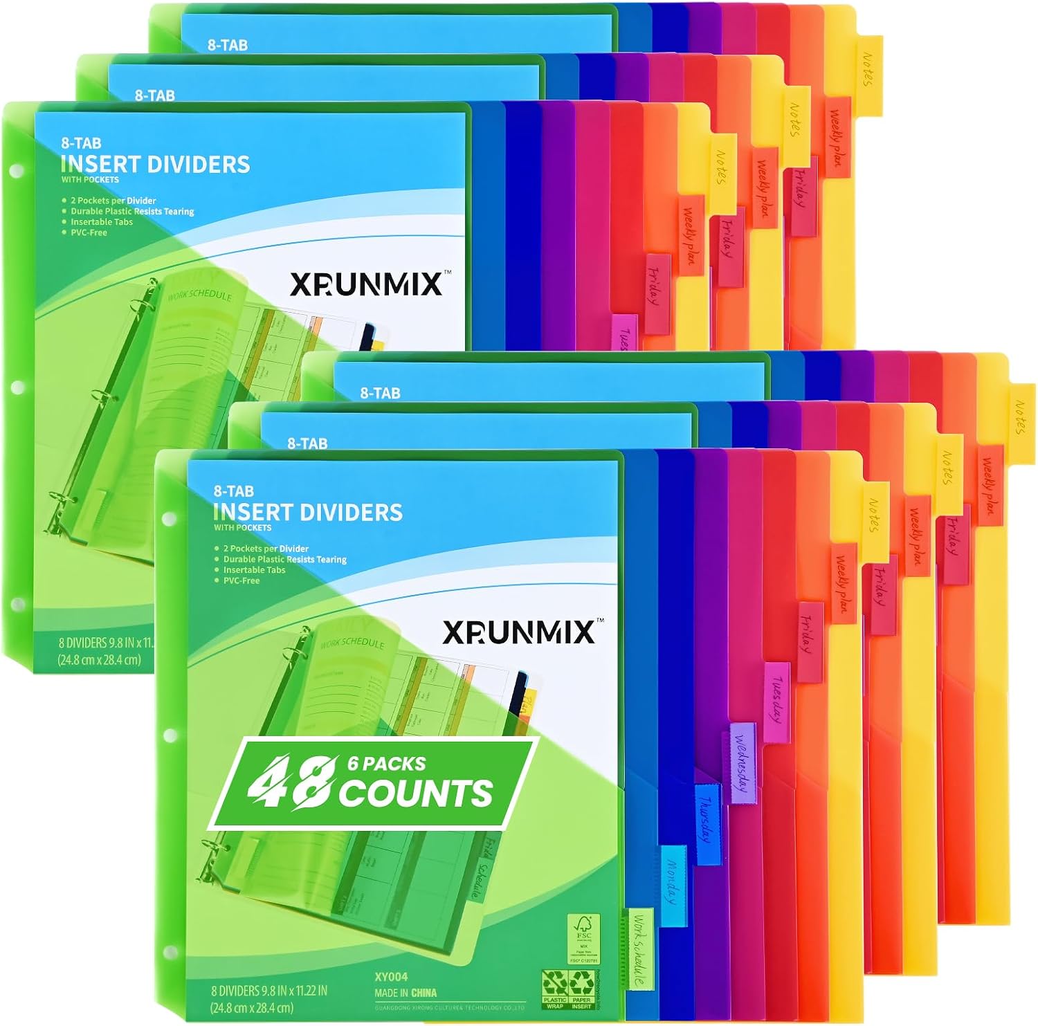 8-Tab Binder Dividers - Index Pockets Divider for 3 Ring Binders, 3-Hole Plastics Sheets Protectors for US Letter