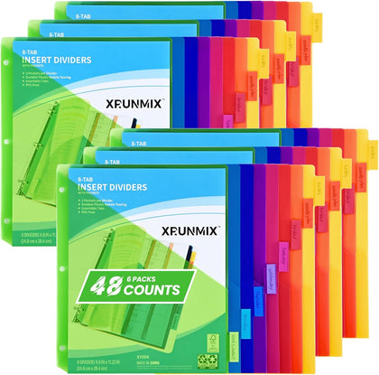 8-Tab Binder Dividers - Index Pockets Divider for 3 Ring Binders, 3-Hole Plastics Sheets Protectors for US Letter