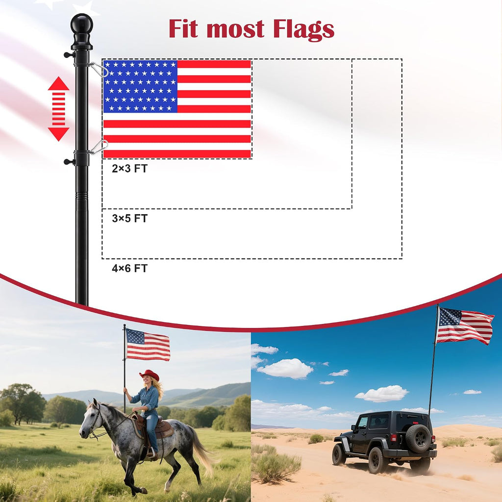 Flag Pole for Outside House, Black Garden Flag Pole with Flag Pole Rings, Heavy Duty Metal Indoor Outdoor House Yard