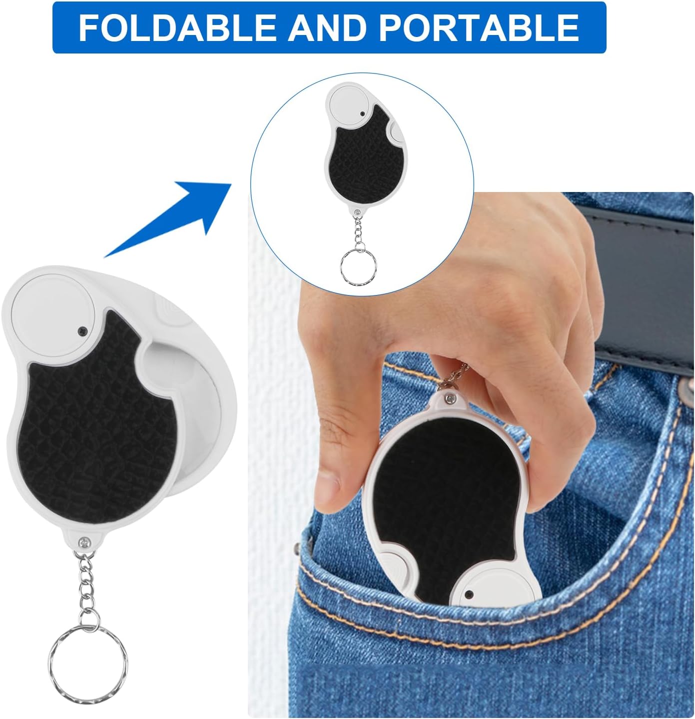 5X Magnifying Glasses with Light, Keychain Pocket Folding Magnifier | Keychain loop pocket handheld folded magnifier