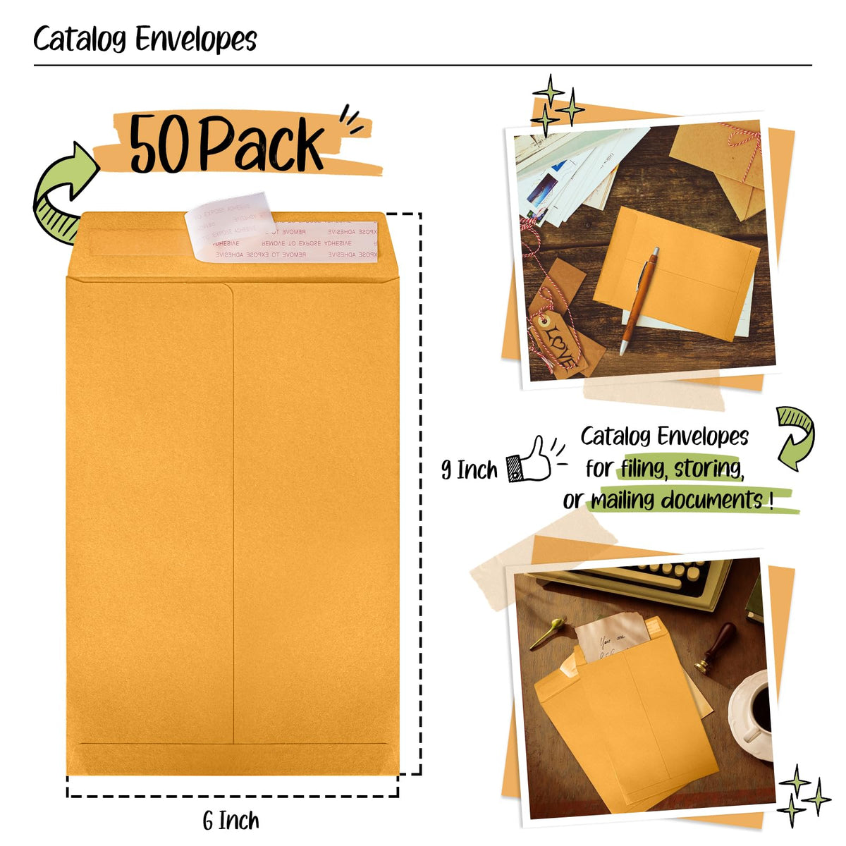 6x9 Catalog Envelopes 50 Pack Yellow Manila Envelopes Gummed