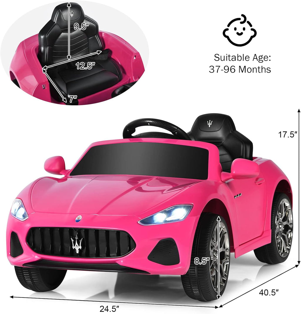 Ride on Car, Pink Licensed Maserati Gbili 12V Battery Powered Electric Car with Parent Remote Control & Manual Modes