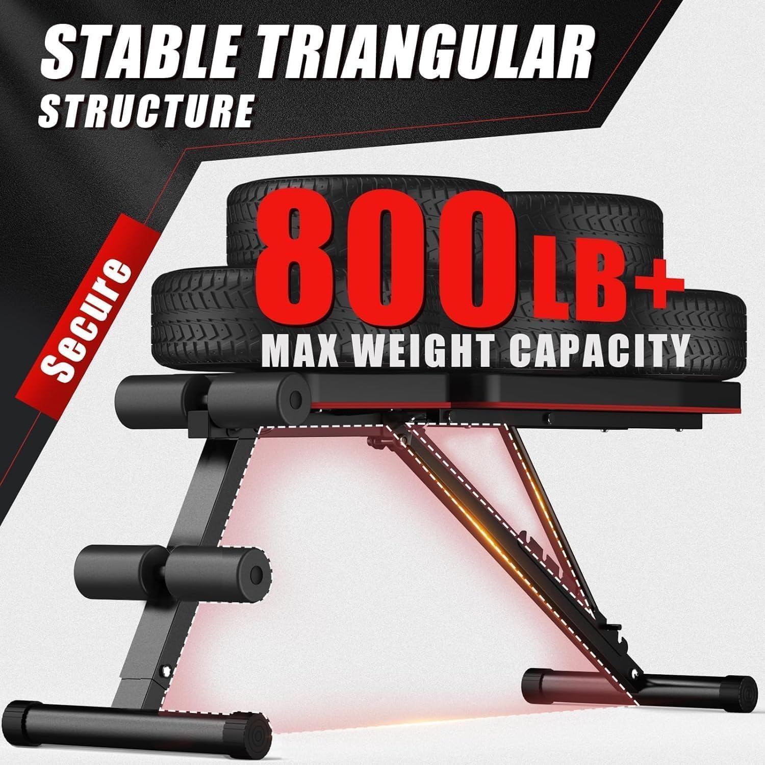 Weight Bench Press, Adjustable Workout Bench, Foldable Strength Bench | 8 Levels Adjustable, 880LBS Capacity Weight