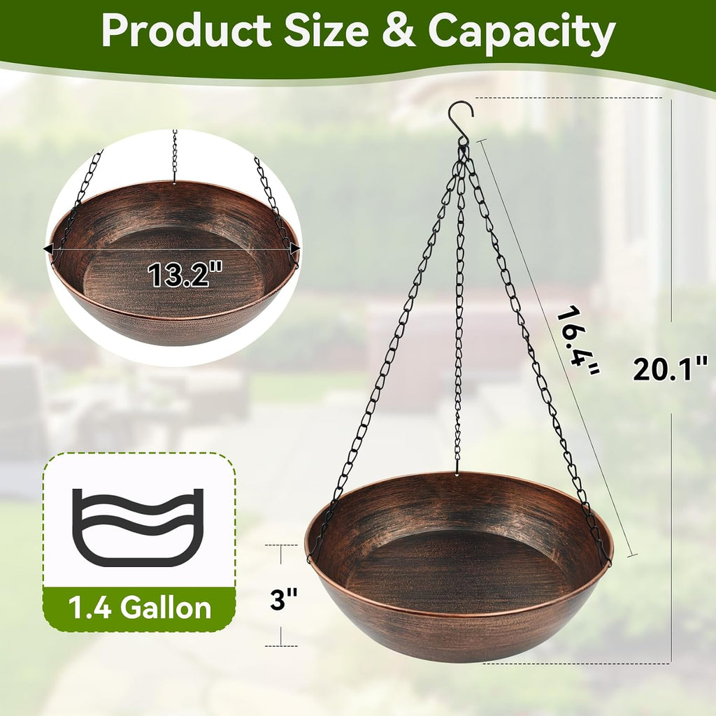 13" Metal Hanging Bird Bath with Chains and Hook