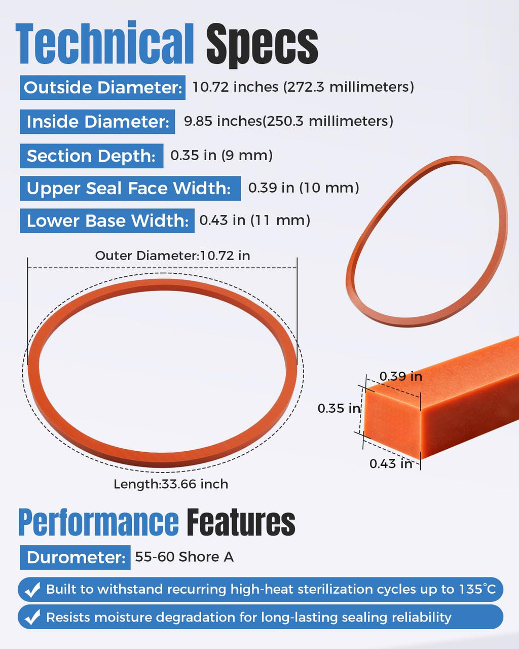 Door Seal Gasket Fit for Tuttnauer 2540 EZ10 Replace 02610023