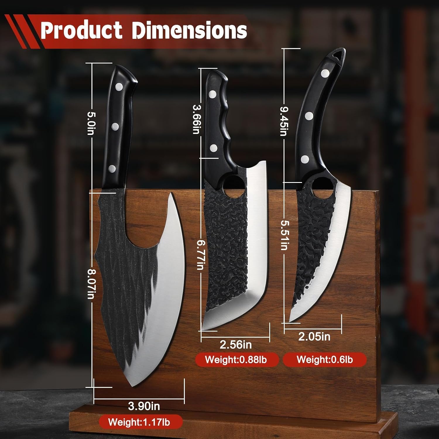 Butcher Knife Cleaver Set - 3PCS Hand Forged for Meat Cutting
