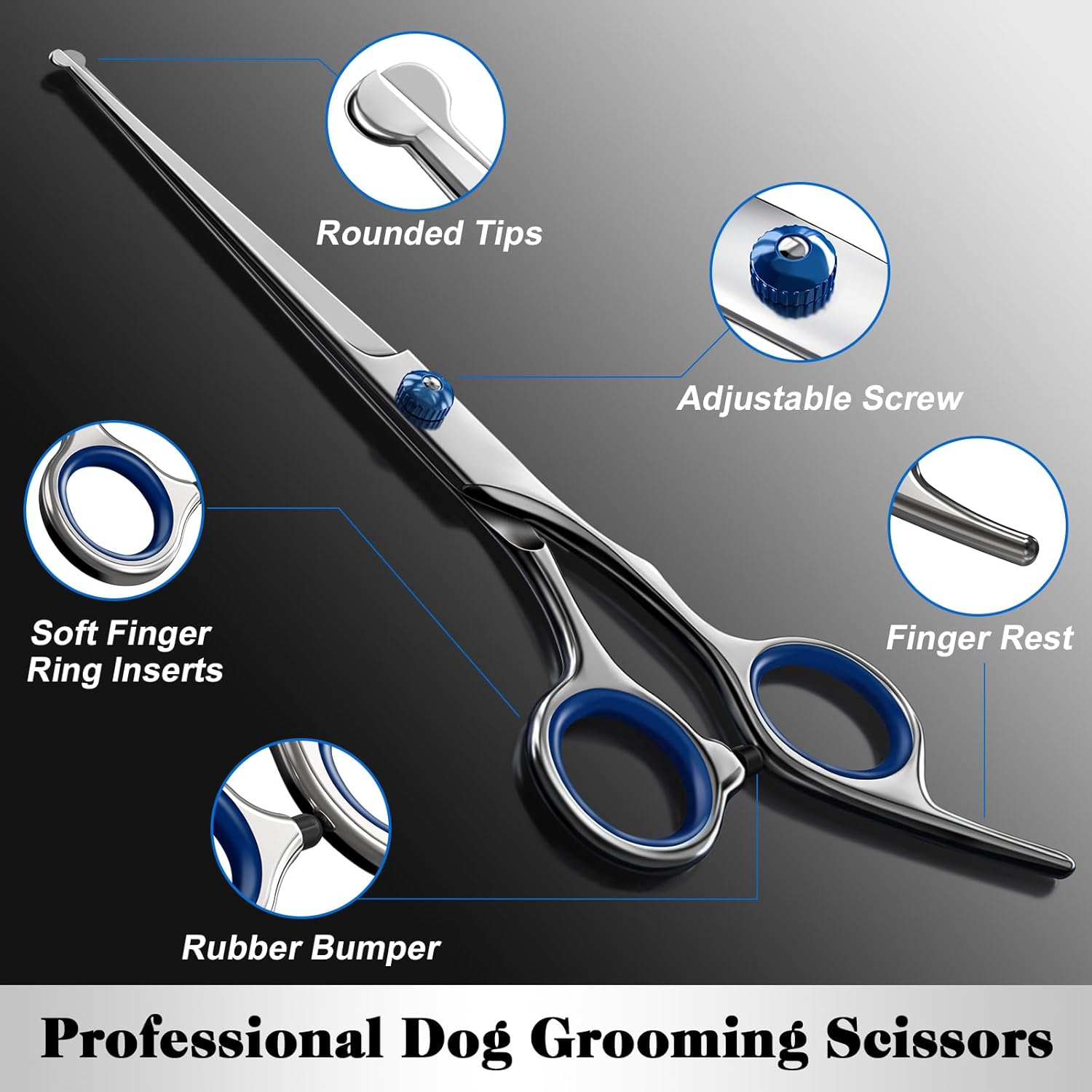 Professional 4 in 1 Dog & Cat Grooming Scissors Kit with Safety Round Tips,Sharp & Durable,Dog Shears for Grooming