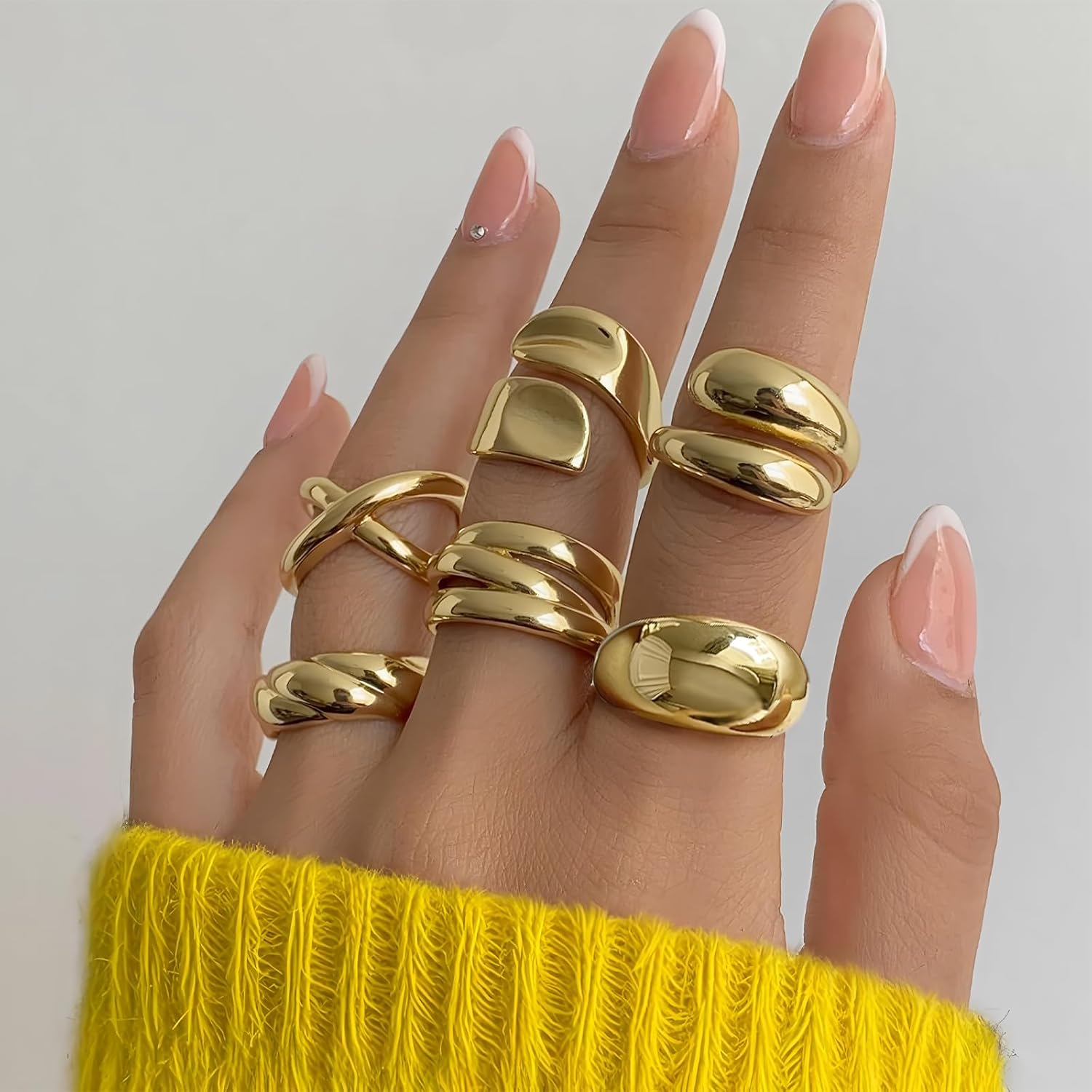 Chunky Gold Rings for Women Non Tarnish, 18K Gold Plated Stackable Thumb Ring, Statement Women Rings Set