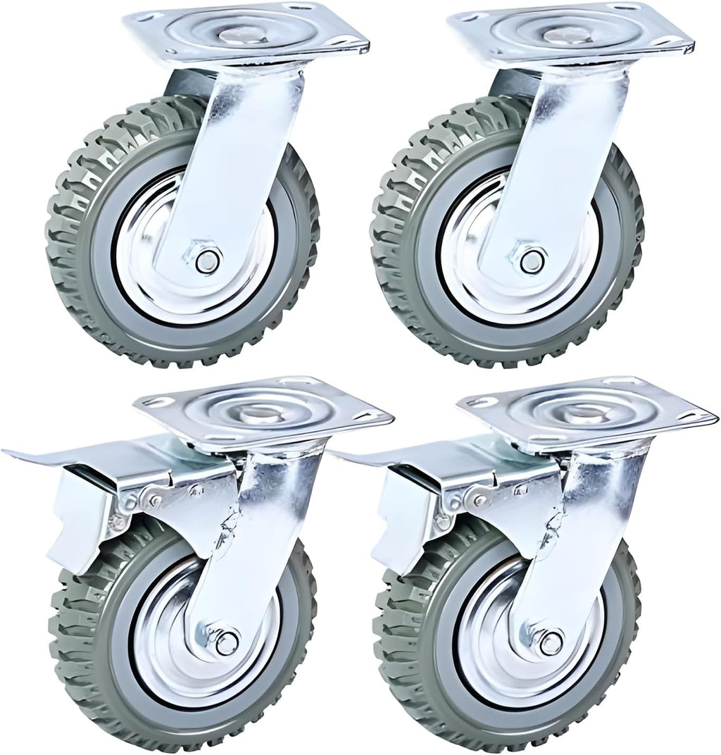 4 Pack Heavy Duty Plate Casters Set, 6 inch 360° Swivel Wheel | with Brake Anti-Skid Ball Bearing Castor Wheels(All
