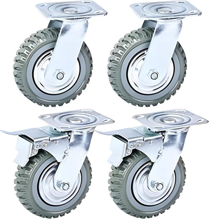 4 Pack Heavy Duty Plate Casters Set, 6 inch 360° Swivel Wheel | with Brake Anti-Skid Ball Bearing Castor Wheels(All