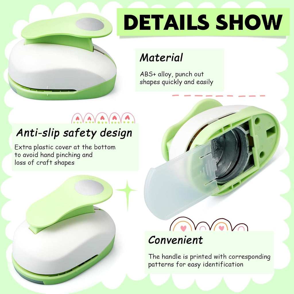 6 Pcs Circle Punch Set 3in/2in/1.5in/1in/0.6in/0.3in Scrapbook Hole Punchers Crafting with 10 Sticker Paper Round