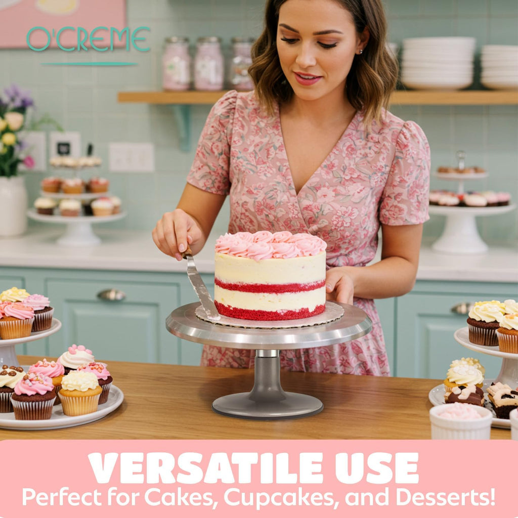 O’Creme Cake Turntable Stand, 12 inch – Heavy-Duty Aluminum Alloy Rotating Turn Table Display Lazy Susan for