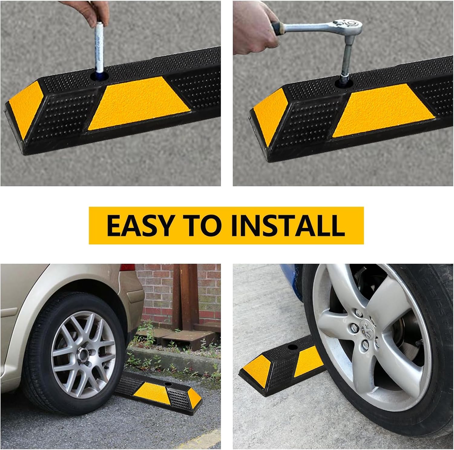 2 Pack 72" Heavy Duty Rubber Parking Curb, Garage Floor Wheel Stopper,55000 LBS Capacity Parking Stopper for Garage
