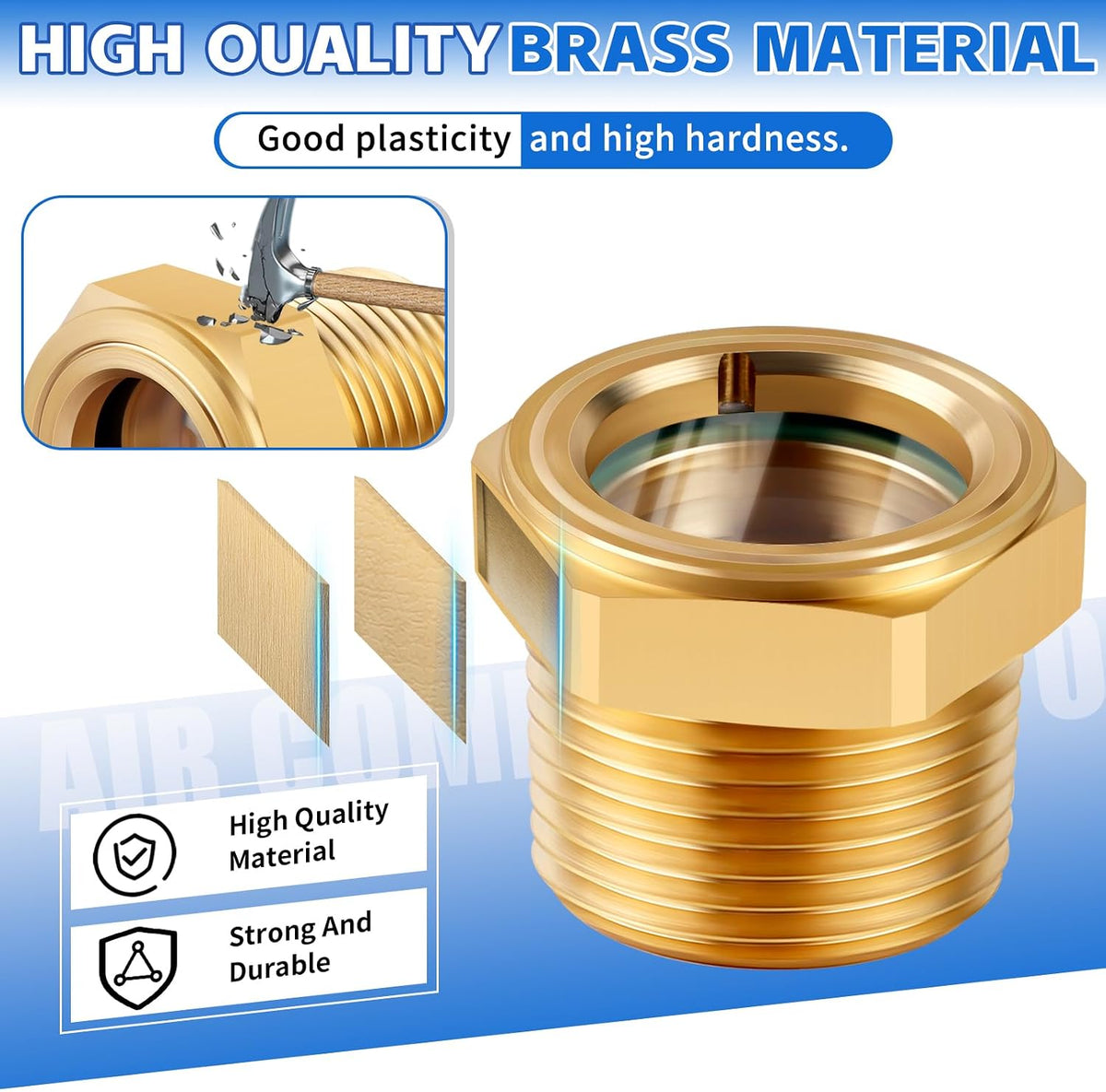 Air compressor Oil Sight Glass, 1 NPT Male Hex Head Oil Sight Glass Heavy Duty Solid Brass Oil Sight Glass Liquid Level Gauge Oil Indicator Window For Air Compressor Gearbox Tank