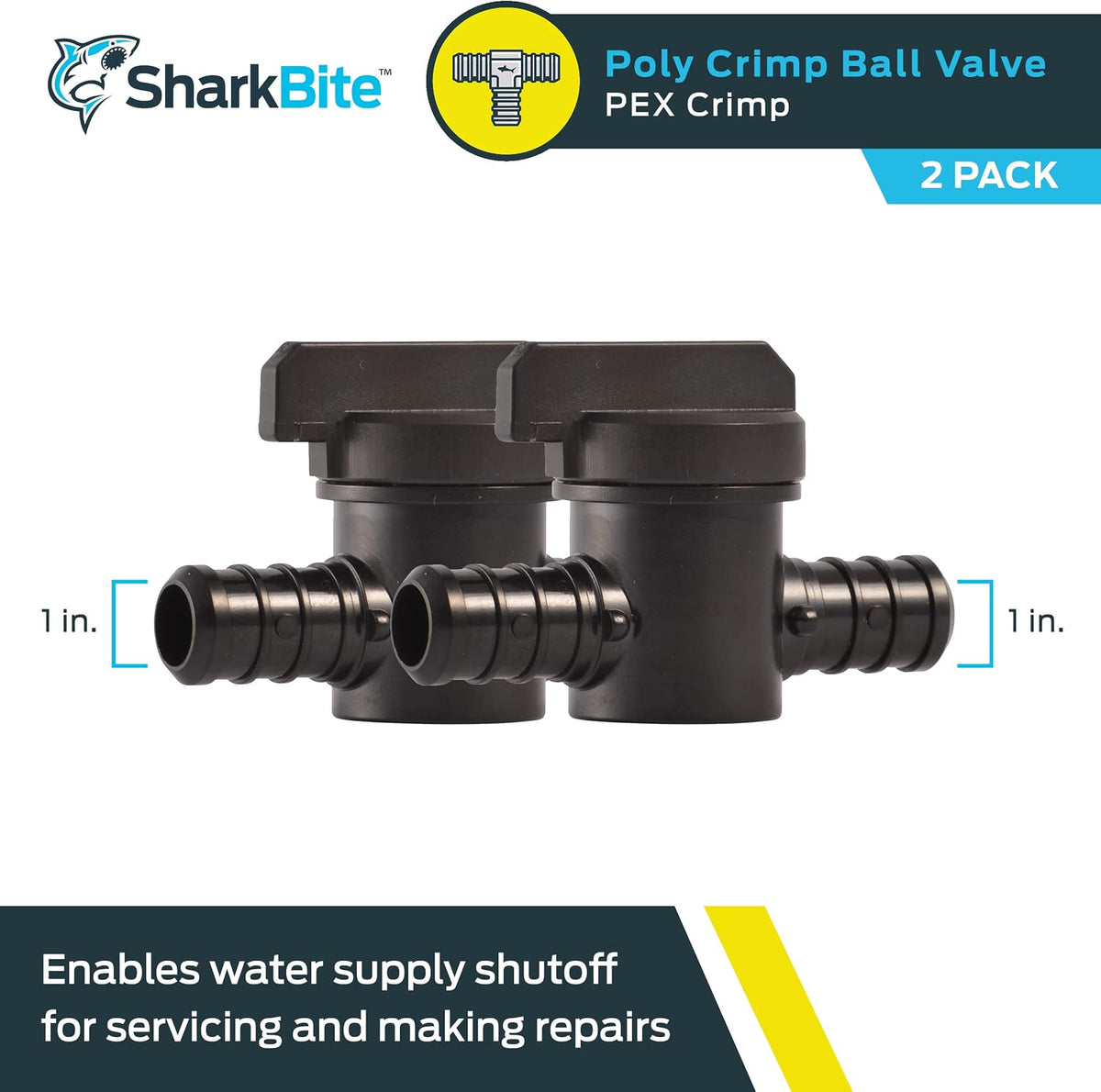 SharkBite 1/2 Inch Poly Crimp Ball Valve, Pack of 2, PEX Pipe, PE-RT, 24606Z2