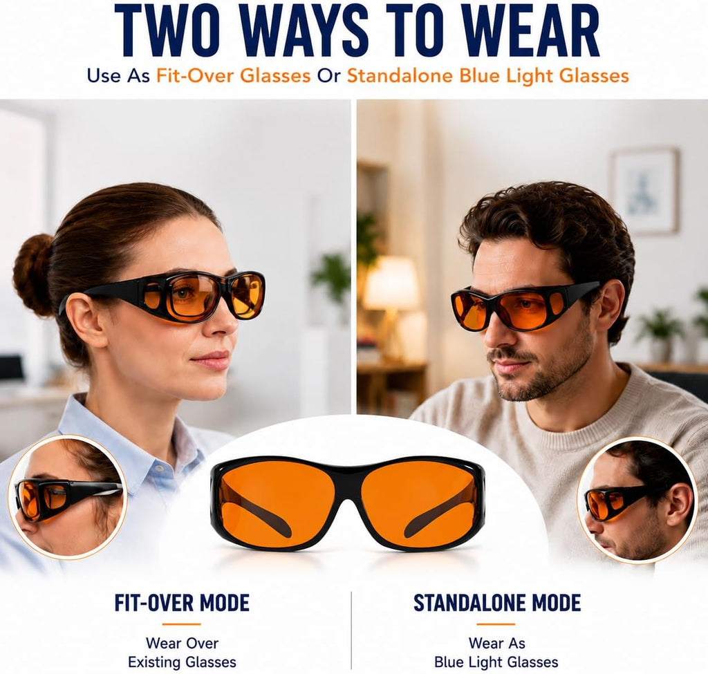 Blue Light Reduction Fitover Glasses with Amber Lens | Computer Glasses for Digital Screen,Wear Over Most Eyewear or