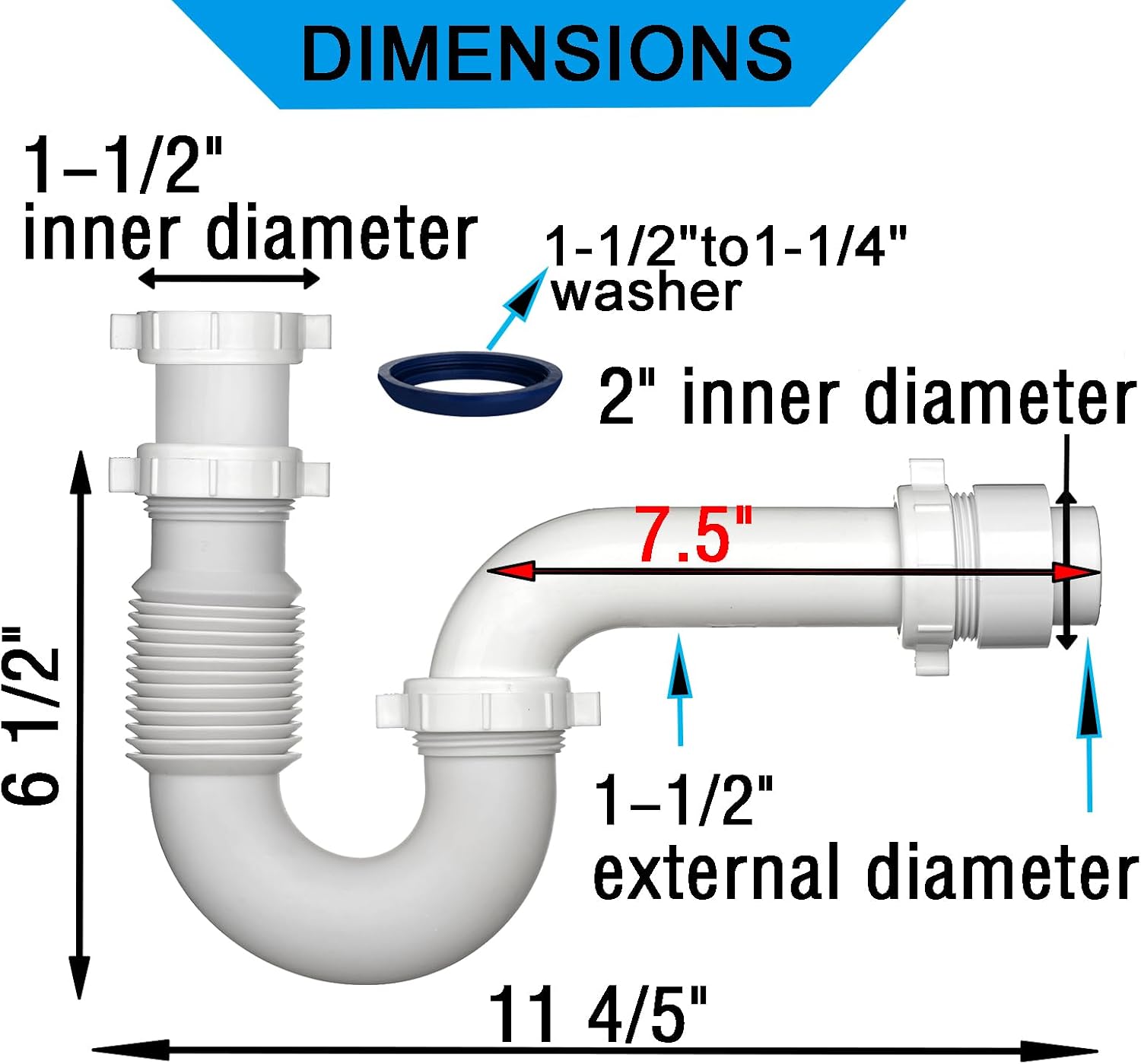 (1 Pack) Yariwiz White P Trap 1-1/2 Inch for Bathroom Kitchen Sink Drain Pipe Tubular Kit with Adjustable J-Bend