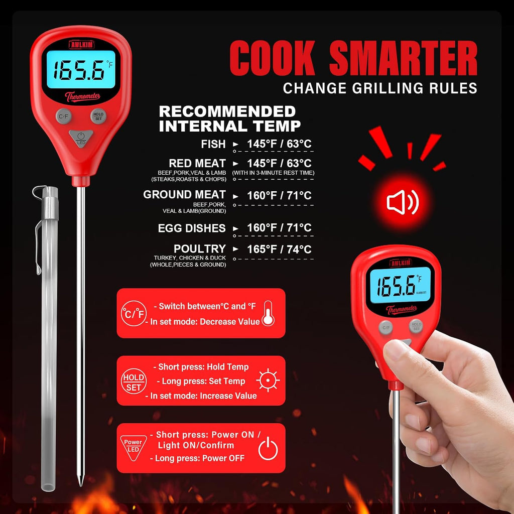 Dual Probe Meat Thermometer, Instant Read + Oven Probe Alarm, USB-C