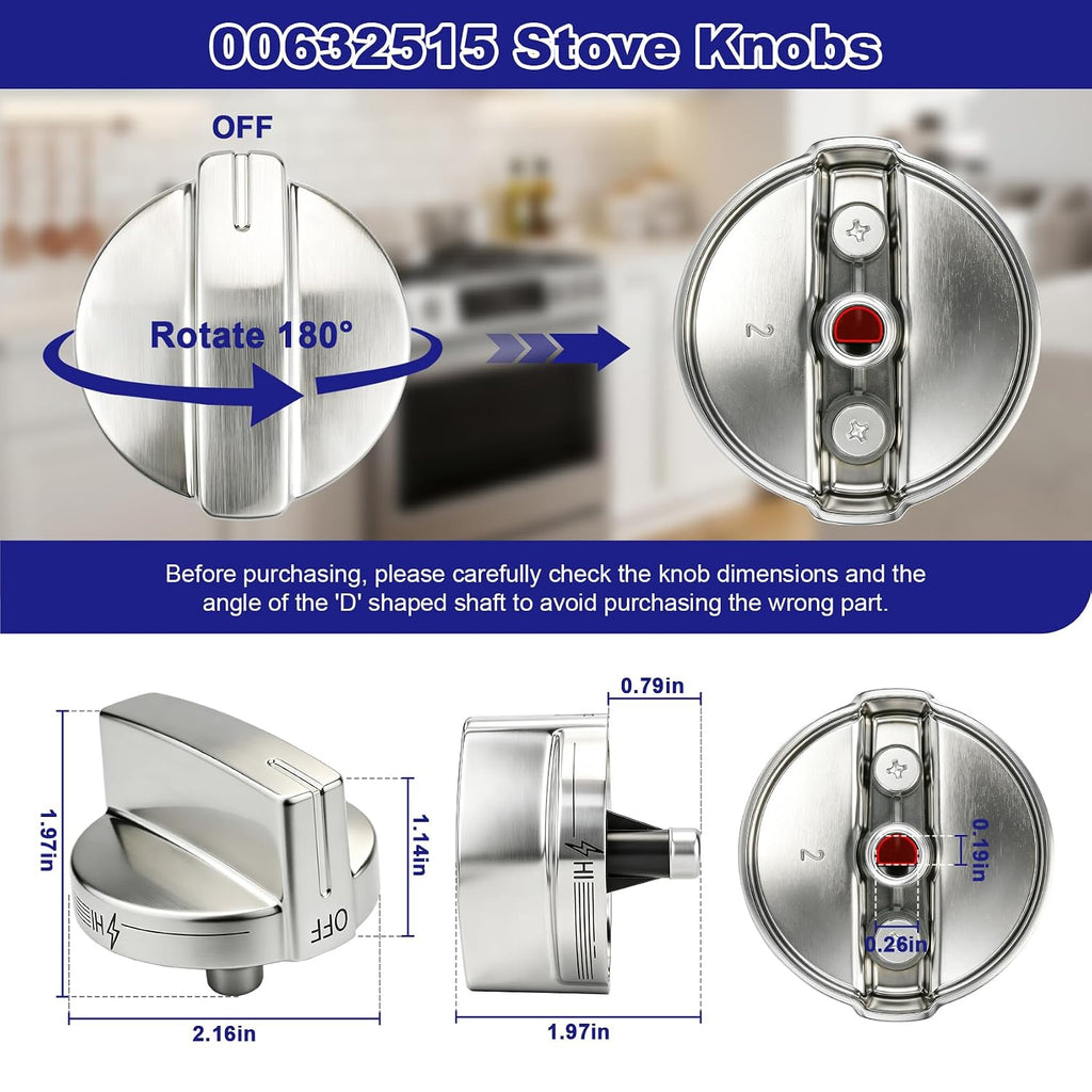 00632515 Range Knobs, 632515 Oven Control Knob Compatible with Bosch HDI8054U HDIP054U HGI8054UC HGIP054UC Series, Replaces 632515 4162117 AP5809104 PS9495599, Stove Top Knob (1-Pack)