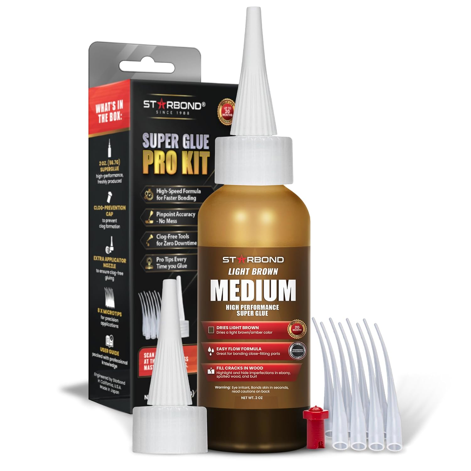 Light Brown Medium CA Glue Pro Kit (2 oz) – Premium Cyanoacrylate Super Glue Knot Filler – for Woodworking