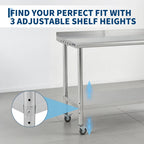 Stainless Steel Prep Work Table 60×24x35 inch with Casters,Backrest