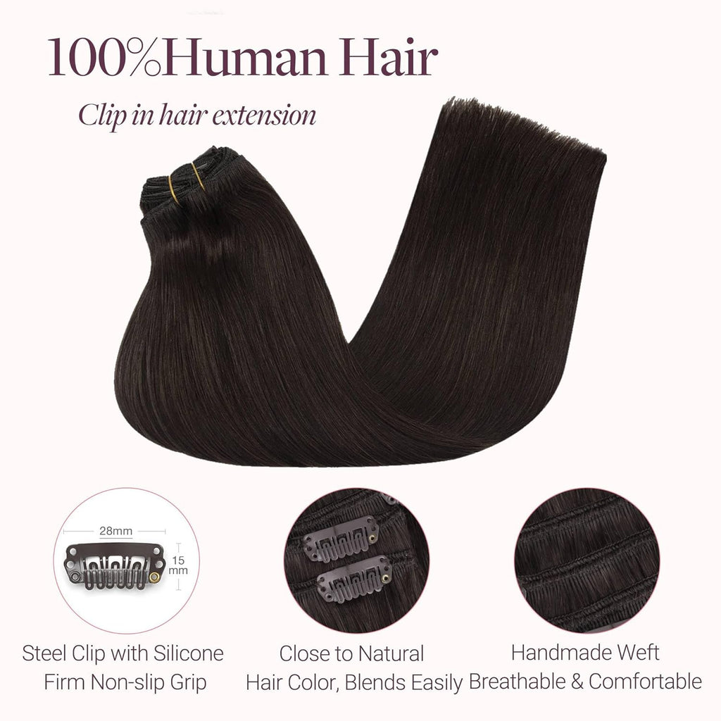 Clip in Hair Extensions Real Human Hair, Remy Human Hair Extensions Clip ins for Women, Natural Human Hair, 18inch