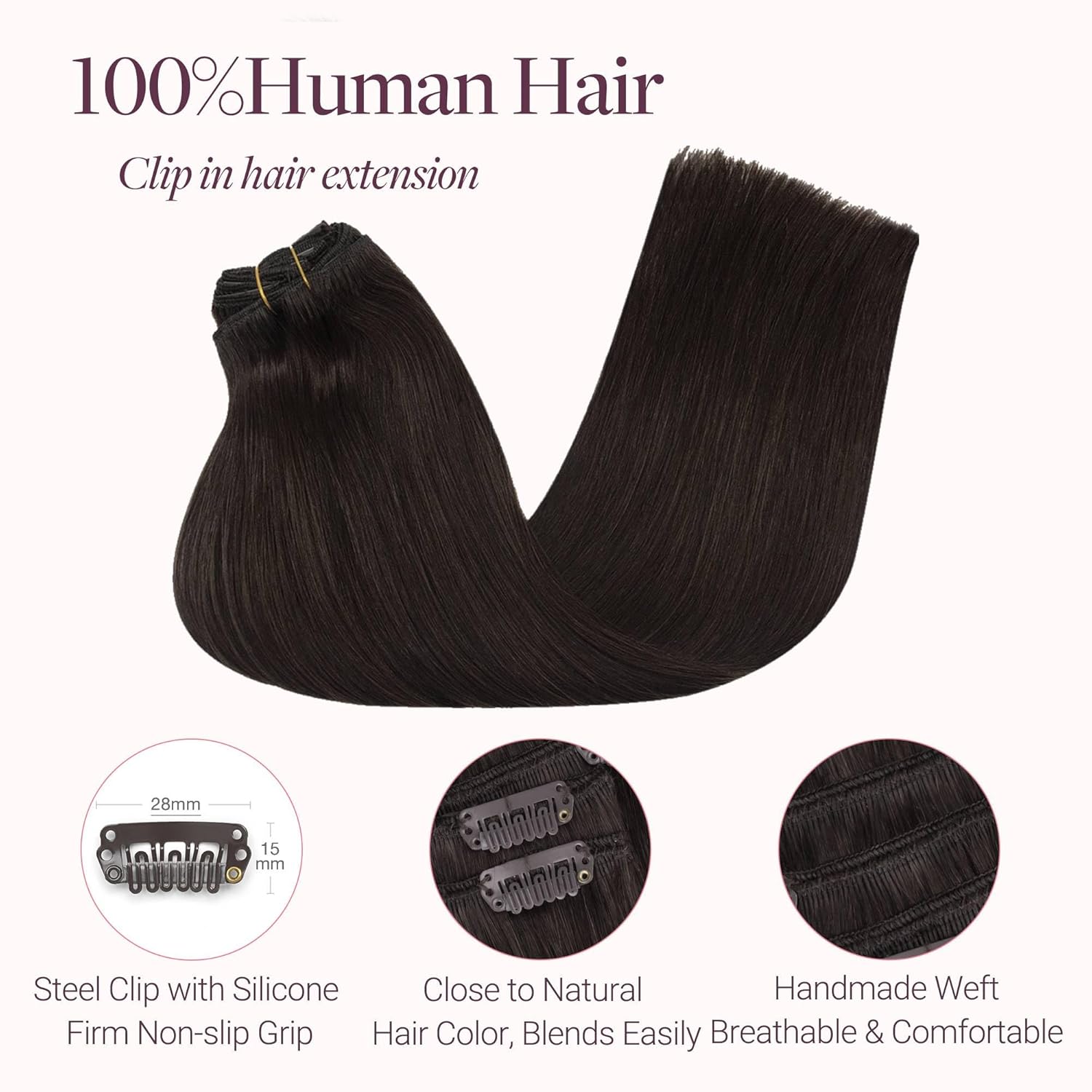Clip in Hair Extensions Real Human Hair, Remy Human Hair Extensions Clip ins for Women, Natural Human Hair, 18inch