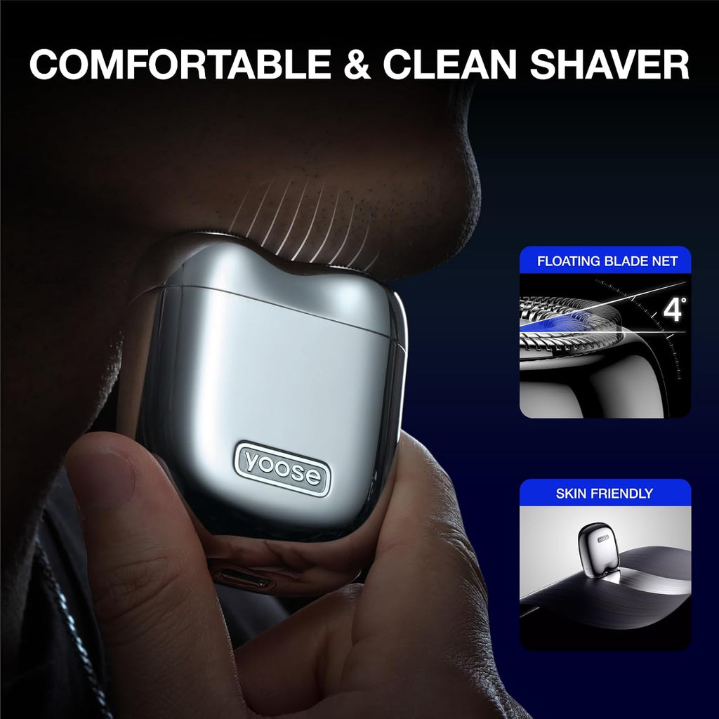 Mini Shaver, Portable Electric Razor for Men, Silver | Alloy Unibody, IPX7 Waterproof, Cordless Dry Shave, USB-C