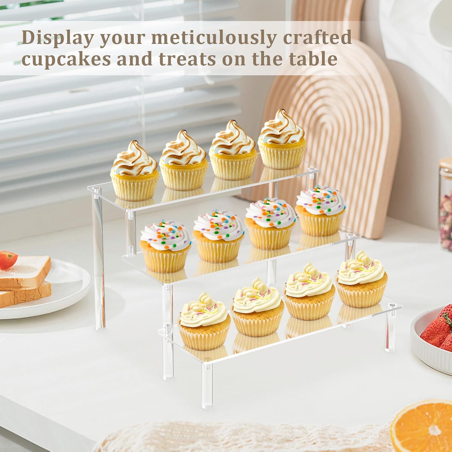 Acrylic Display Riser, Clear Perfume Organizer, 3 Tier Cupcake Stand | Acrylic Shelves for Amiibo Funko POP Figures