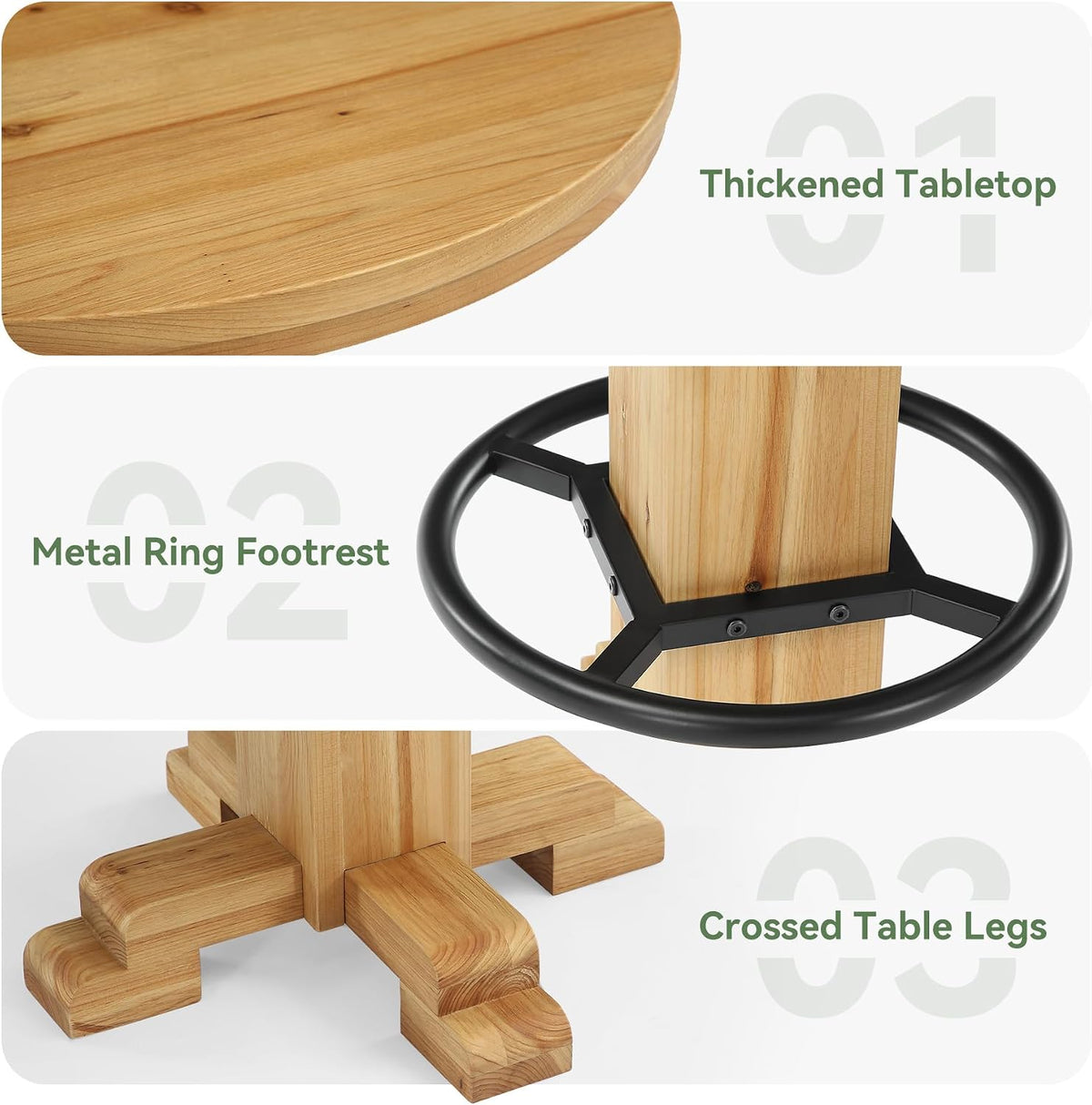 Solid Wood Round Bar Table, 37.4-Inch Bar Height, Bistro Pub Table