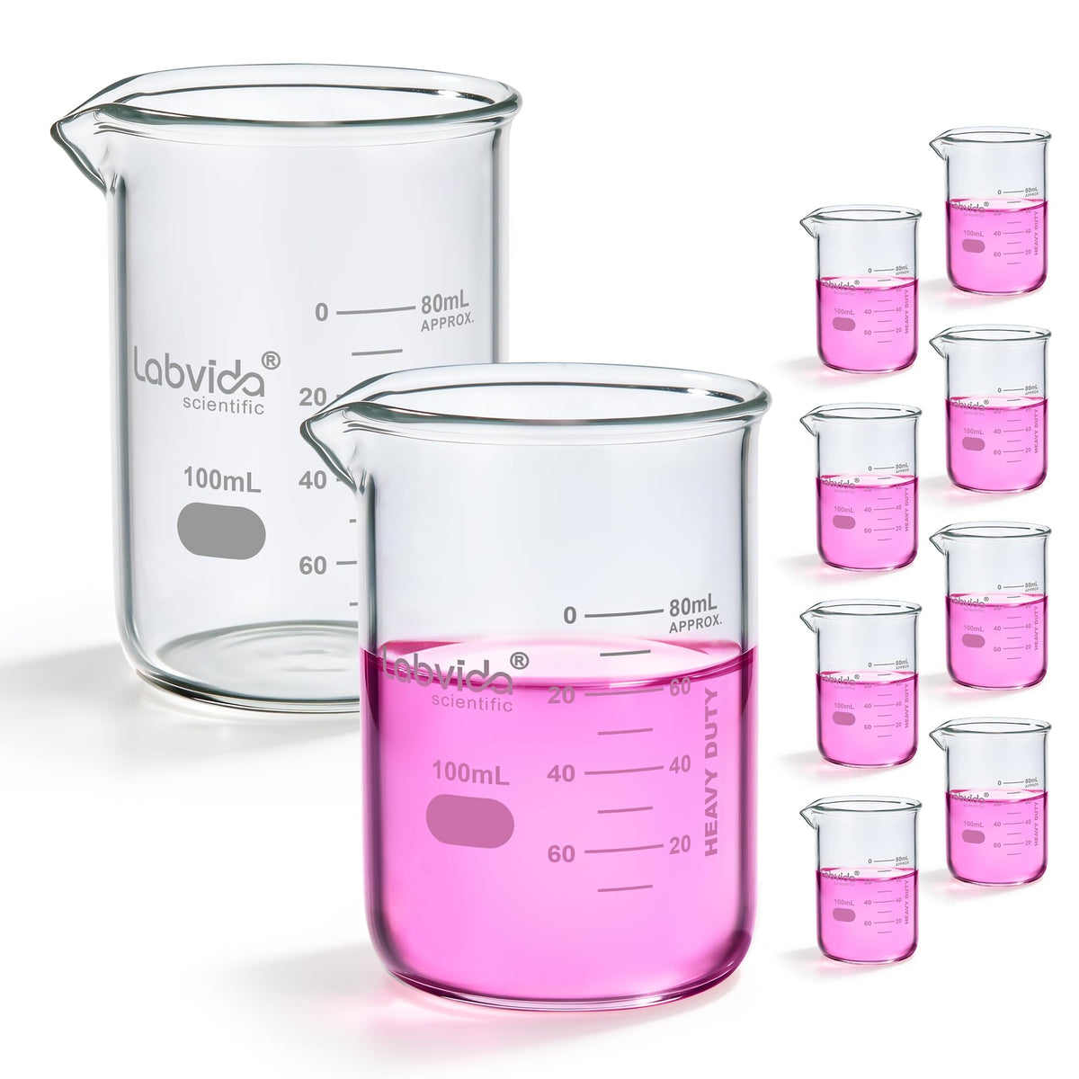 10pcs 100ml 3.3 Borosilicate Glass Thick Beakers, LVA024