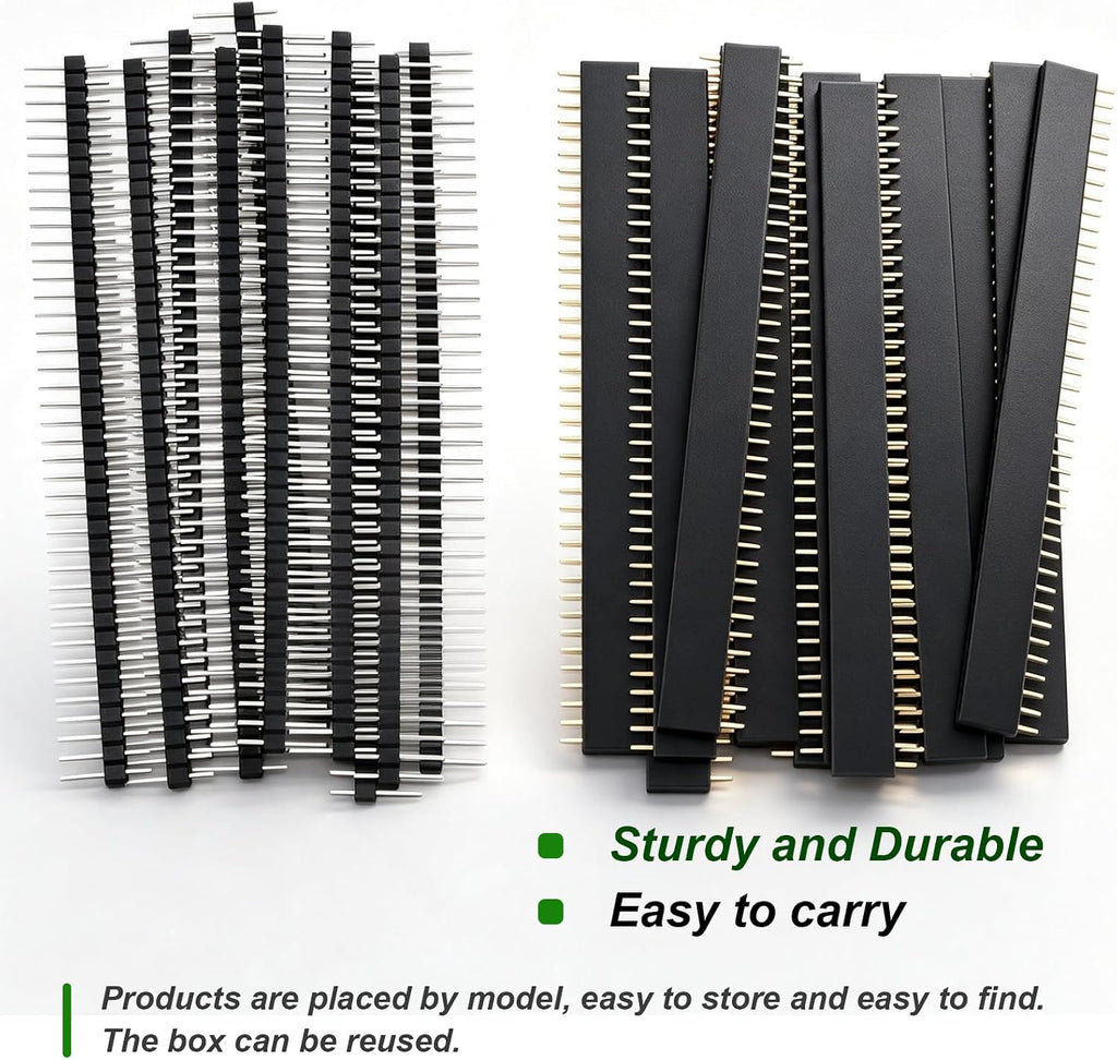 22pcs 2.54mm Male & Female Pin Header Connector, 40Pin, Black, PCB Board Pin Header