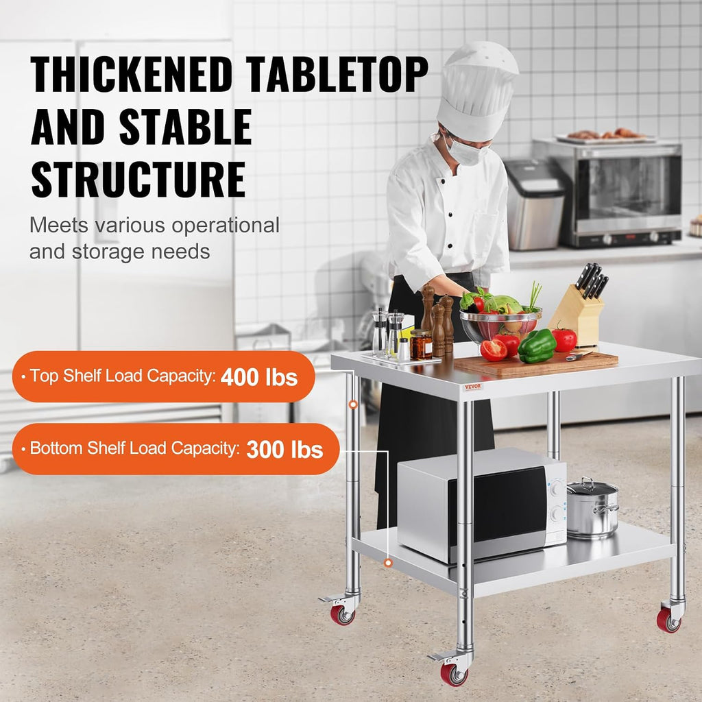 Stainless Steel Work Table 36 x 30 x 34 Inch Food Prep Worktable