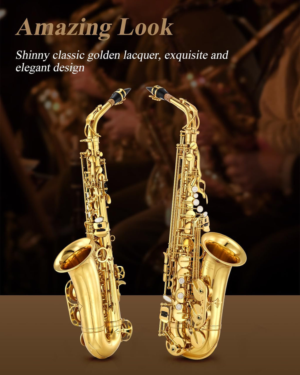 Alto Saxophone Beginner Student Eb Sax, Golden Full Kit, AS-II