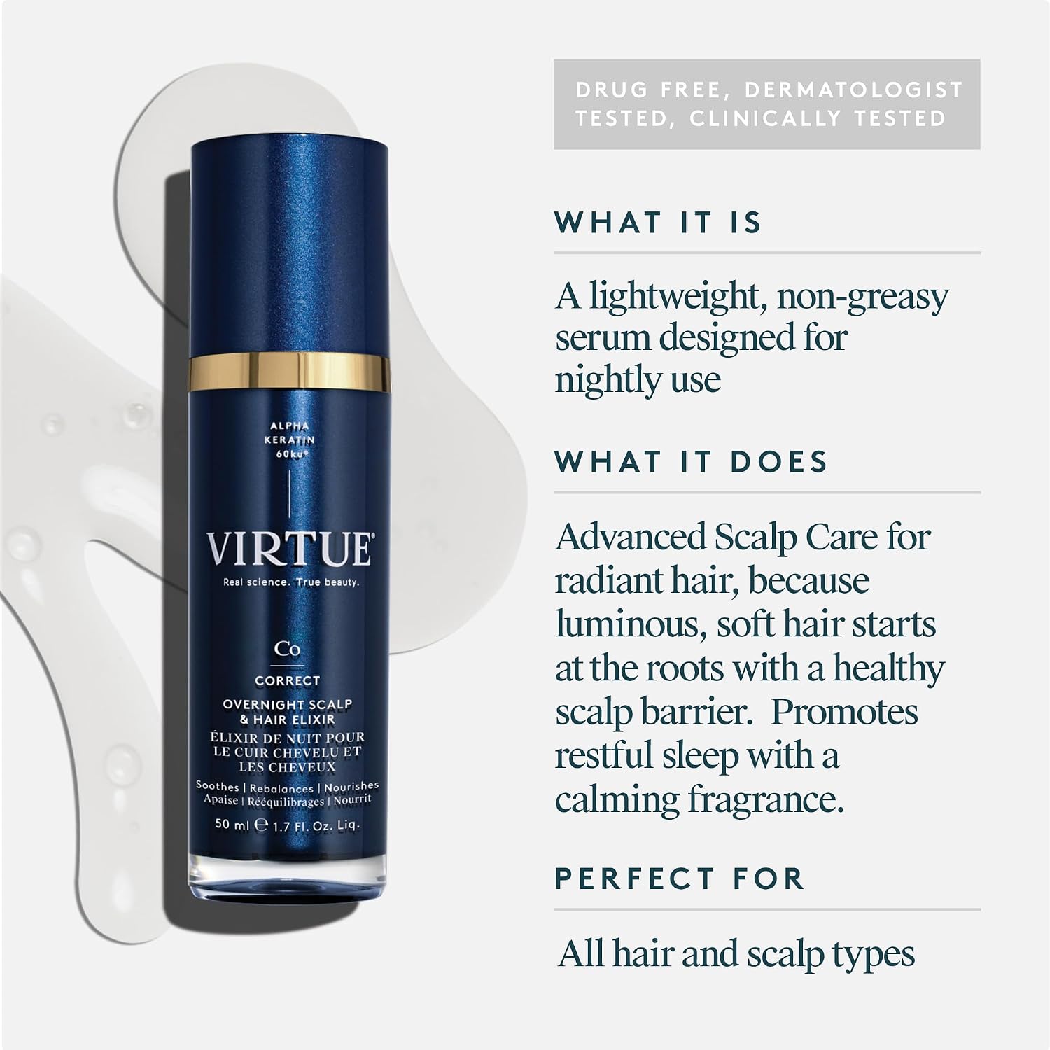 Correct Overnight Scalp and Hair Elixir, Drug-Free, Dermatologist Tested, Safe for All Hair Types 1.7 Fl Oz