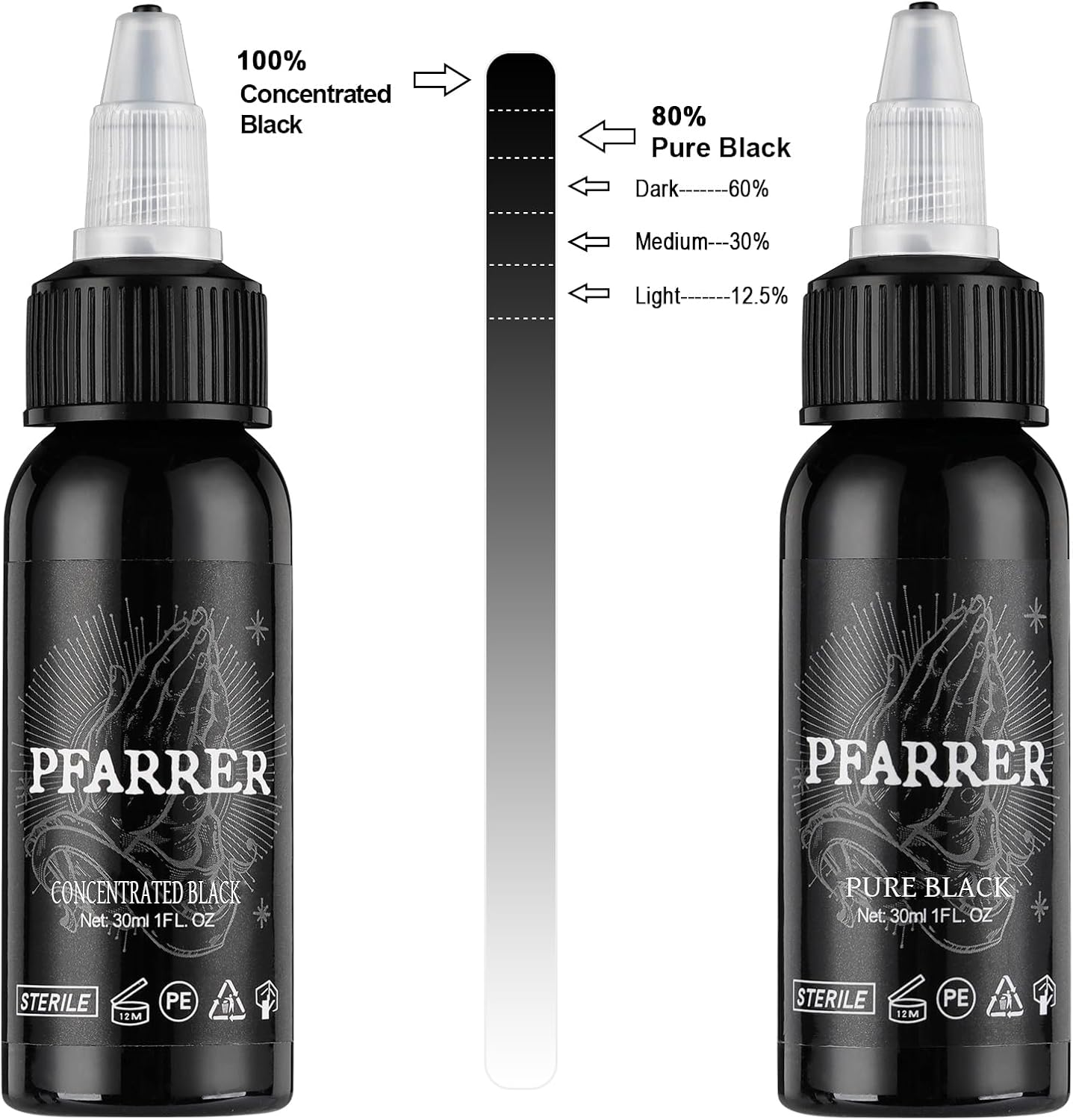 Tattoo Ink Black 1oz(30ml) Vegan-Friendly USA Standard Pigment Supplies Concentrated Black TI7003-30-002
