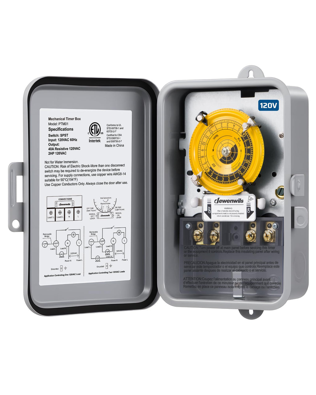 24-Hour Mechanical Timer Switch - 120VAC SPST, 2HP 40A