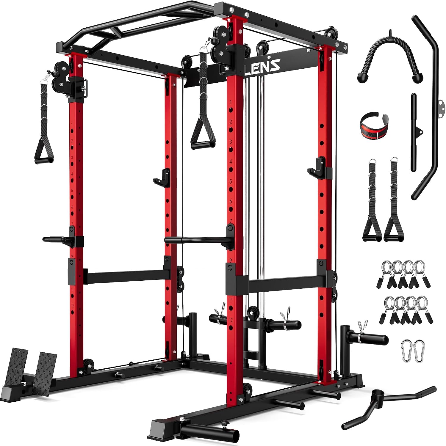 C12 Power Rack, 2000LBS Squat Rack with Cable Crossover System, Workout Cage with More Training Attachments for Home Gym
