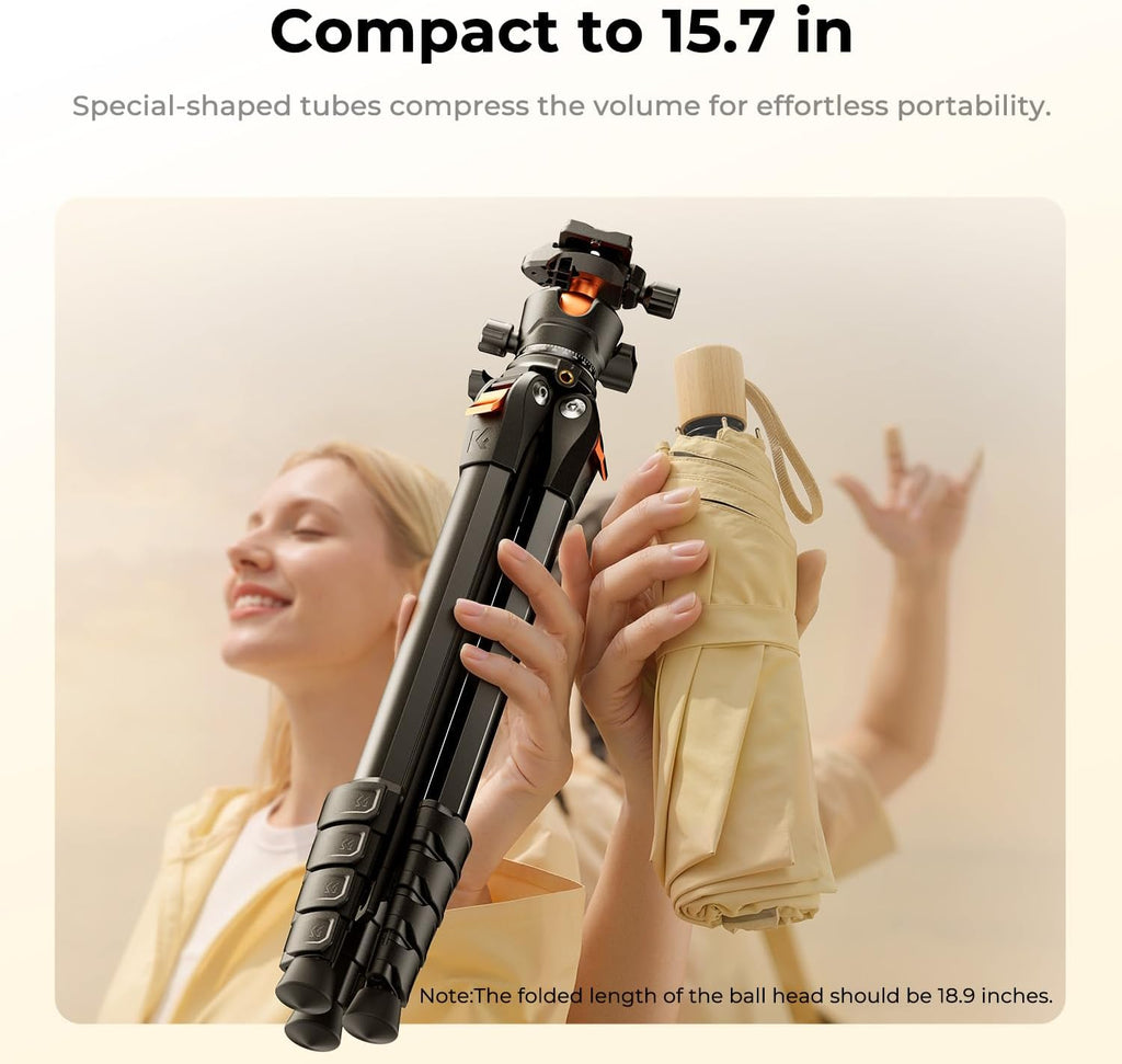 63" Aluminum Travel Tripod for Camera/Phone | 2.6lb Compact with Arca Ball Head, 22lb Max Load Heavy Duty for
