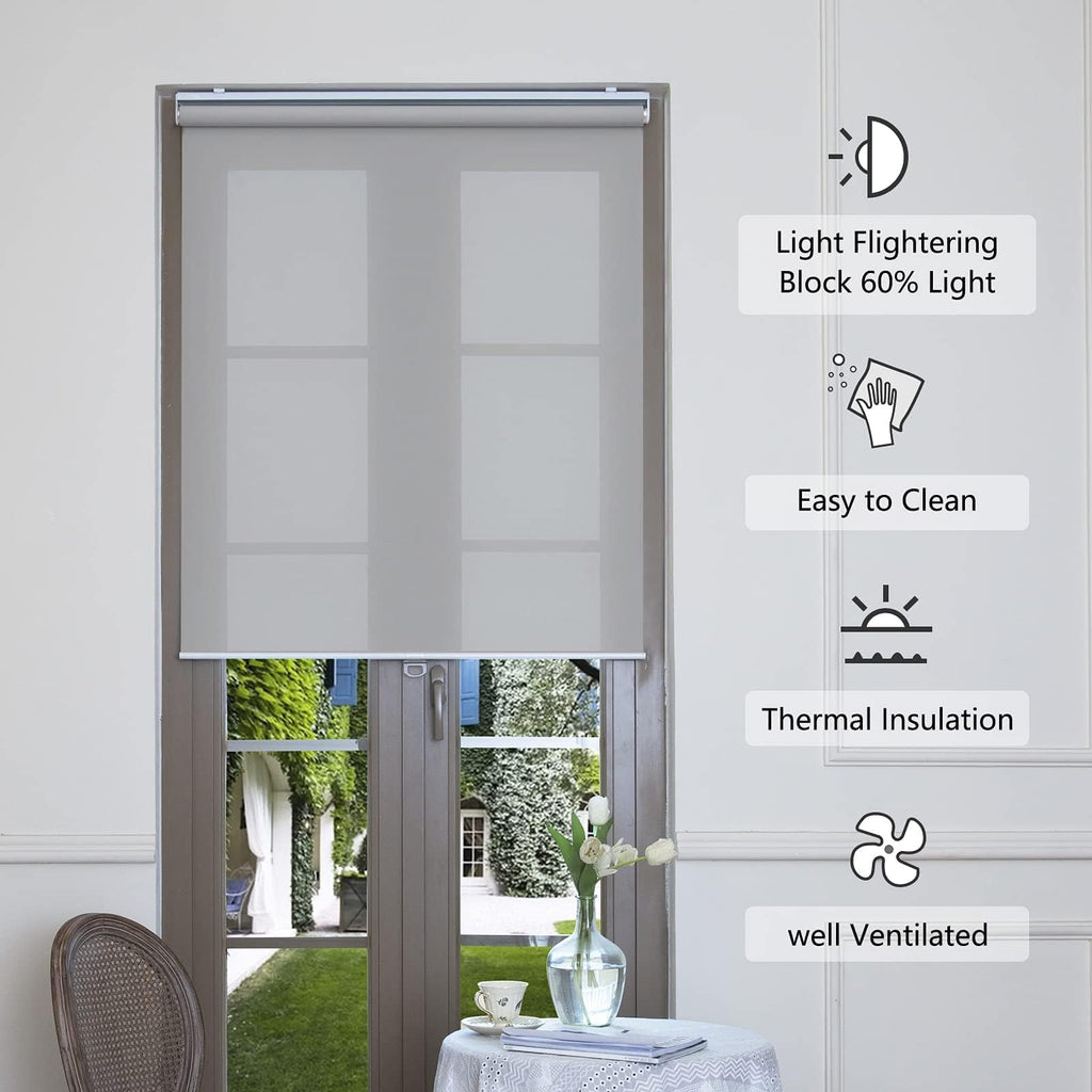 Light Filtering Roller Shades for Indoor Windows, 59" W x 72" H, Grey