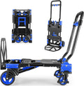 Folding Hand Truck Dolly, 330lb Convertible 4 to 2 Wheel Moving Cart, Blue | Dolly Cart with Retractable, Aluminum