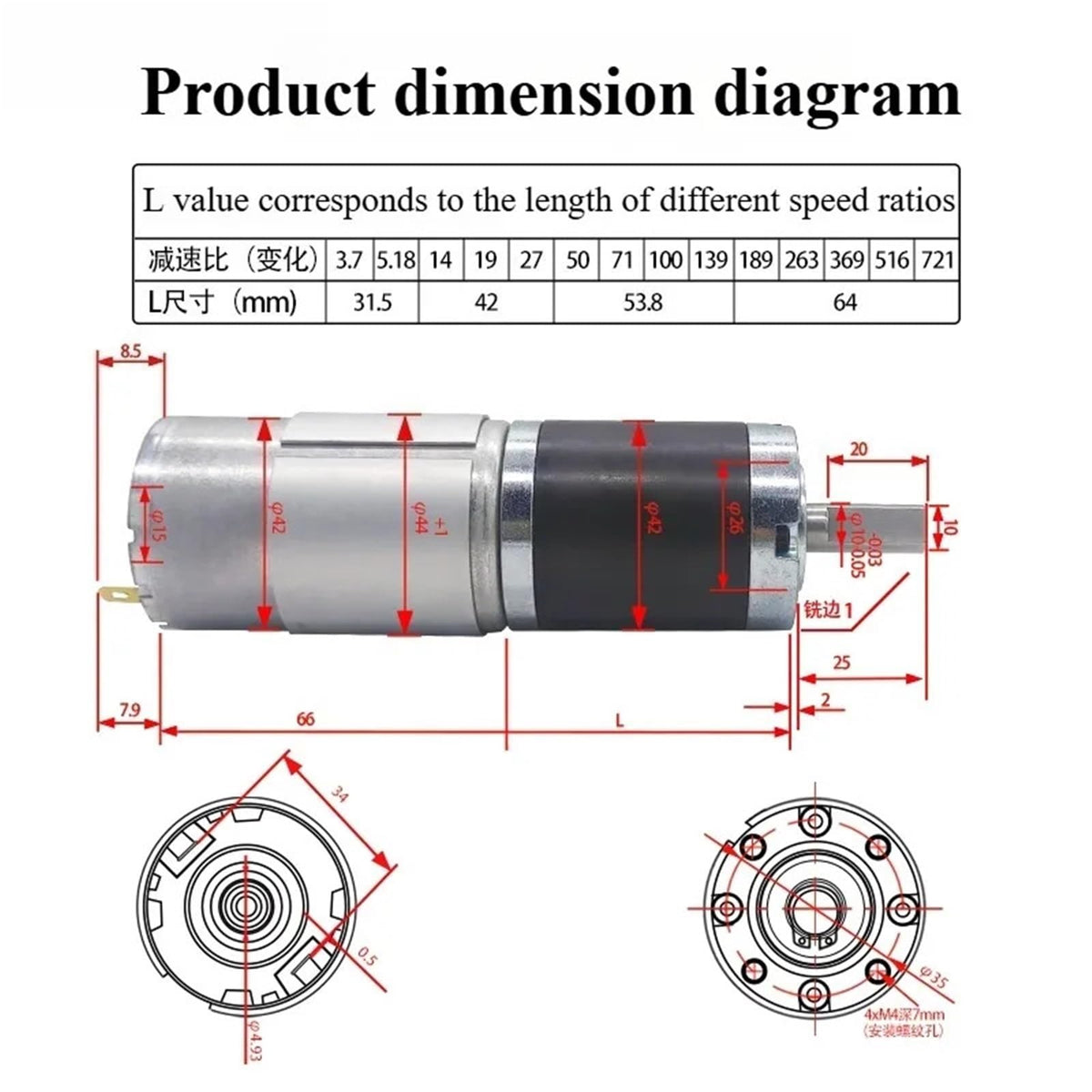 MADDMYDL 775 DC Motor Planetary Gearbox 12V/24V, 42mm High Torque Reduction Motor (7-1351 RPM) - MAX 200KG Load, Low Speed High Power for DIY, Robotics, Industrial Us(24V Bracket Motor,357 RPM)